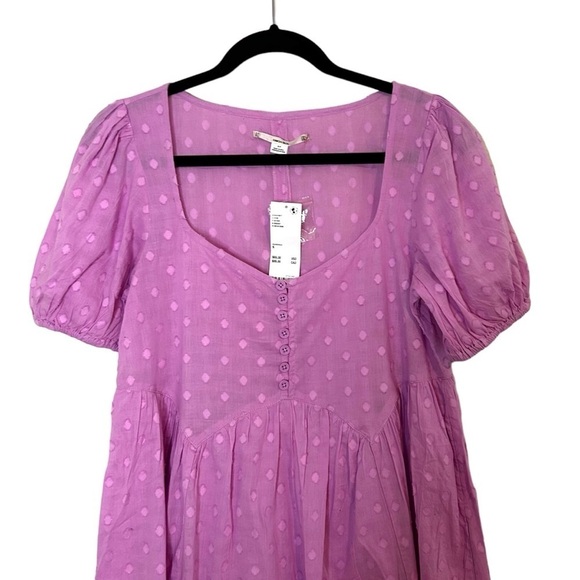 Urban Outfitters UO Maci Polka Dot Mini Dress Puff Sleeve Lilac - Picture 7 of 14